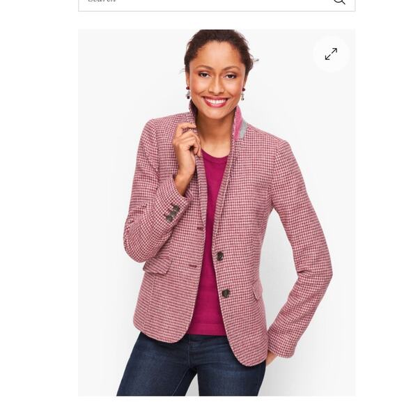 Talbots Shetland wool fall blazer houndstooth pink cranberry size 4 - Picture 1 of 11